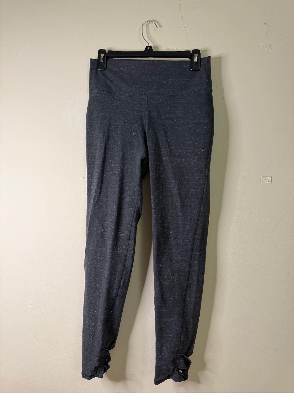 Dark Heathered Gray Knit Leggings with Knotted Hem